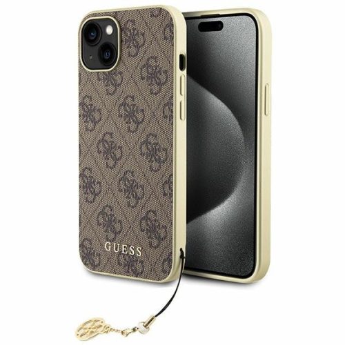 Guess iPhone 15 Charms Collection (GUHCP15SGF4GBR) hátlap, tok, barna