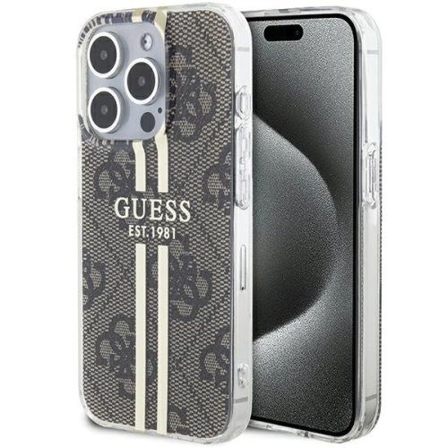 Guess IML 4G Gold Stripe hátlap, tok iPhone 15 Pro Max, barna