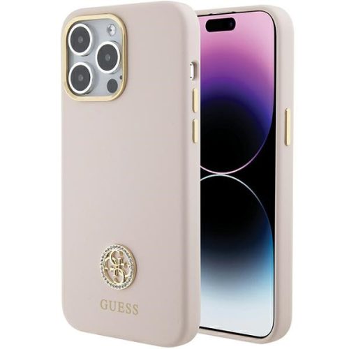 Guess iPhone 15 Pro Max Silicone Logo Strass (GUHCP15XM4DGPP) hátlap, tok, rózsaszín