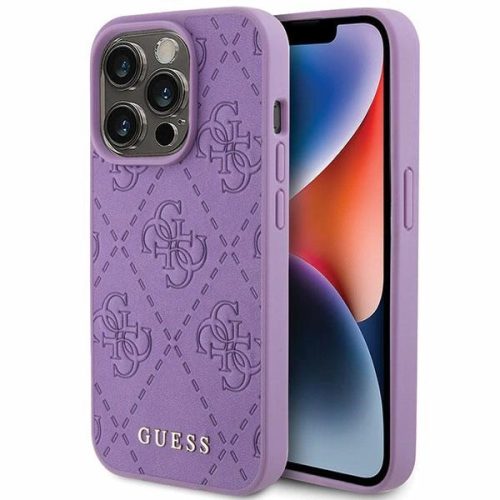 Guess Leather 4G Stamped hátlap, tok iPhone 15 Pro Max, lila