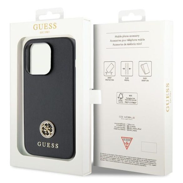 Guess iPhone 15 Pro Max Strass Metal Logo (GUHCP15XPS4DGPK) hátlap, tok, fekete