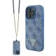 Guess GUHCP16LP4TDSCPB iPhone 16 Pro 6.3" niebieski/kék keménytok bőr fém logó Strass Crossbody