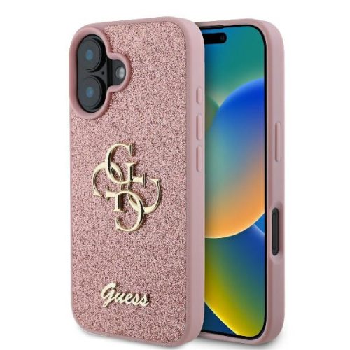 Guess GUHCP16SHG4SGP iPhone 16 6.1" różowy/rózsaszín keménytok Fixed Glitter Big 4G