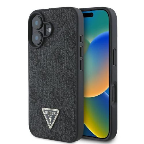 Guess GUHCP16SP4TDPK iPhone 16 6.1" cárny/fekete kemény tok Bőr 4G háromszög Strass MagSafe