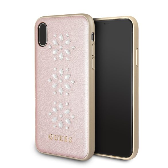 Guess iPhone X/Xs Studs and Sparlkes Snow Flakes (GUHCPXSTUPI) hátlap, tok, rózsaszín