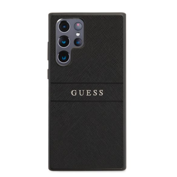 Guess Samsung Galaxy S22 Ultra Saffiano Stripe (GUHCS22LPSASBBK) hátlap, tok, fekete