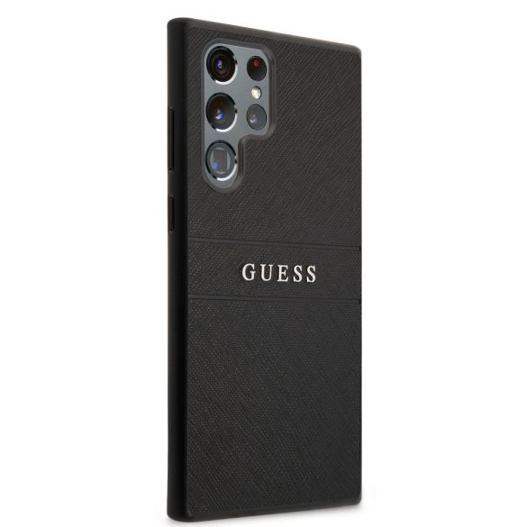 Guess Samsung Galaxy S22 Ultra Saffiano Stripe (GUHCS22LPSASBBK) hátlap, tok, fekete