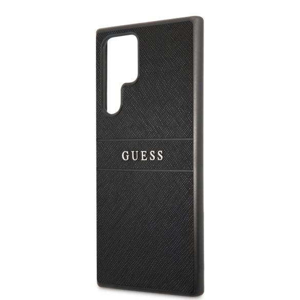 Guess Samsung Galaxy S22 Ultra Saffiano Stripe (GUHCS22LPSASBBK) hátlap, tok, fekete