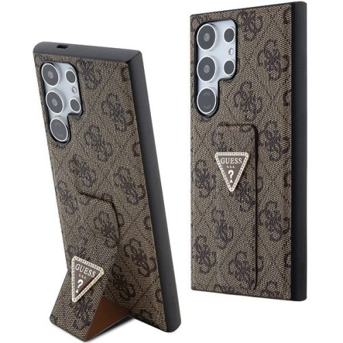 Guess GUHCS24LPGS4TDW Grip Stand 4G Triangle Strass Samsung Galaxy S24 Ultra hátlap, tok, barna