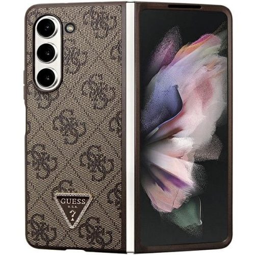 Guess Leather 4G Triangle Strass hátlap, tok Samsung Galaxy Z Fold 5, barna