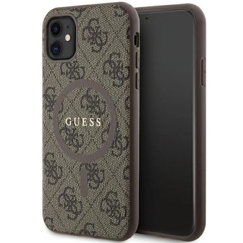 Guess GUHMN61G4GFRW iPhone 11 6.1"/Xr hátlap, tok 4G Collection Leather Metal Logo MagSafe, barna