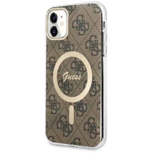 Guess GUHMN61H4STW iPhone 11 6.1" hátlap, tok 4G MagSafe, barna