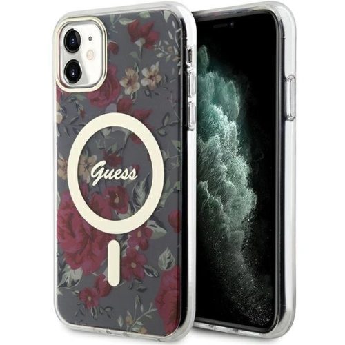 Guess GUHMN61HCFWSA iPhone 11/Xr 6.1" hátlap, tok Flower MagSafe, zöld