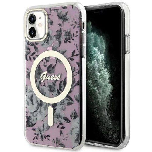 Guess GUHMN61HCFWSP iPhone 11/Xr 6.1" hátlap, tok Flower MagSafe, rózsaszín