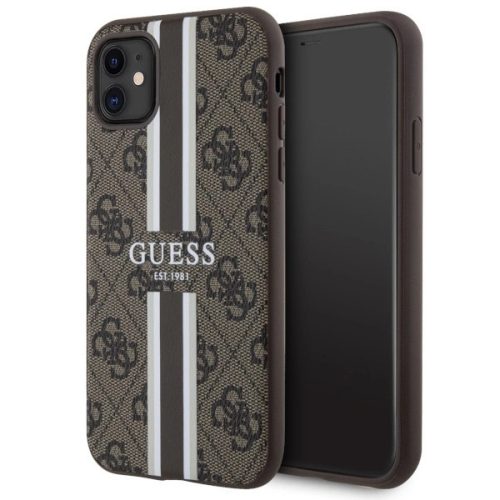 Guess GUHMN61P4RPSW iPhone 11/Xr hátlap, tok 4G Printed Stripes MagSafe, barna