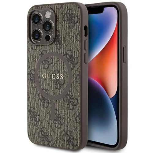 Guess 4G Collection Leather Metal Logo MagSafe hátlap, tok iPhone 13 Pro/iPhone 13, barna