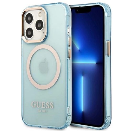 Guess Gold Outline Translucent MagSafe hátlap, tok iPhone 13 Pro/iPhone 13, kék