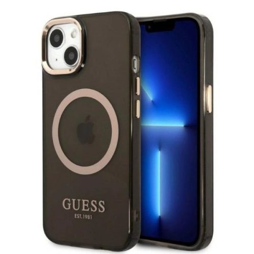 Guess Gold Outline Translucent MagSafe hátlap, tok iPhone 13, fekete