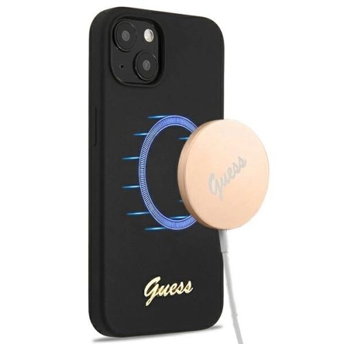 Guess GUHMP13MLSLMGBK iPhone 13 6.1" hátlap, tok Silicone Script Gold Logo Magsafe, fekete