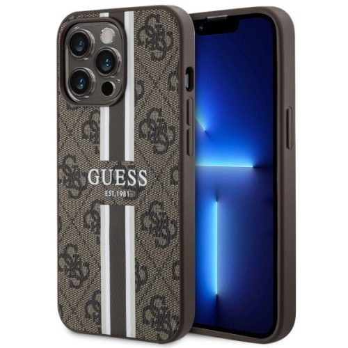 Guess GUHMP13XP4RPSW iPhone 13 Pro Max 6.7" hátlap, tok 4G Printed Stripes MagSafe, barna