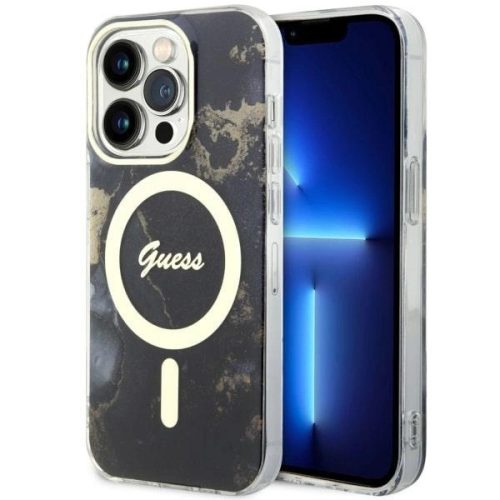 Guess GUHMP14LHTMRSK iPhone 14 Pro 6.1" hátlap, tok Golden Marble MagSafe, fekete