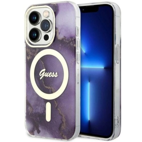 Guess GUHMP14LHTMRSU iPhone 14 Pro 6.1" hátlap, tok Golden Marble MagSafe, lila