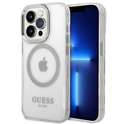 Guess GUHMP14LHTRMS iPhone 14 Pro 6.1" hátlap, tok Metal Outline Magsafe, ezüst