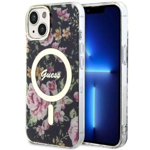 Guess GUHMP14MHCFWSK Flower MagSafe iPhone 14 Plus/15 Plus 6.7", hátlap, tok, fekete