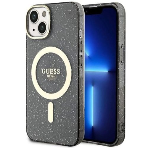 Guess GUHMP14MHCMCGK iPhone 14 Plus 6.7" hátlap, tok Glitter Gold MagSafe, fekete