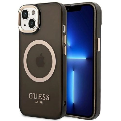 Guess GUHMP14MHTCMK iPhone 14 Plus 6.7" hátlap, tok Gold Outline Translucent MagSafe, fekete