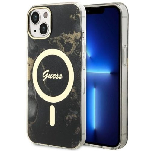 Guess GUHMP14MHTMRSK iPhone 14 Plus/15 Plus 6.7" hátlap, tok Golden Marble MagSafe, fekete