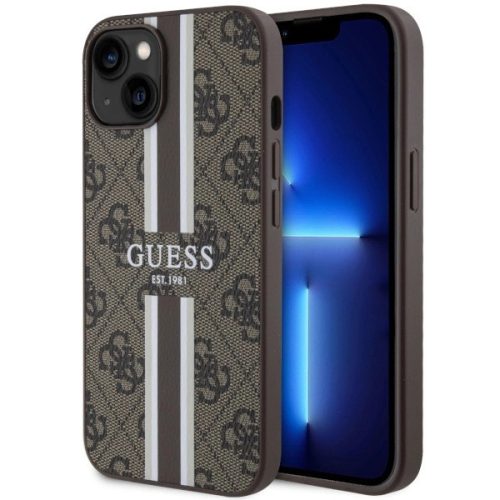 Guess GUHMP14MP4RPSW iPhone 14 Plus 6.7" hátlap, tok 4G Printed Stripes MagSafe, barna