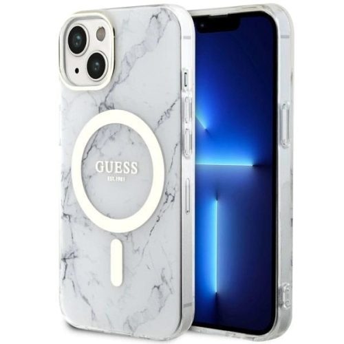 Guess GUHMP14MPCUMAH iPhone 14 Plus 6.7" hátlap, tok Marble MagSafe, fehér