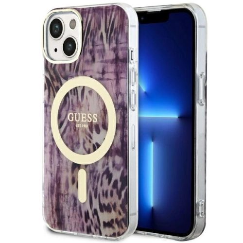 Guess GUHMP14SHLEOPWWP Leopard MagSafe iPhone 14 6.1" różowy /, hátlap, tok, rózsaszín