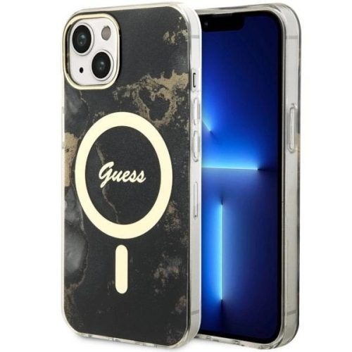 Guess GUHMP14SHTMRSK iPhone 14 6.1" hátlap, tok Golden Marble MagSafe, fekete