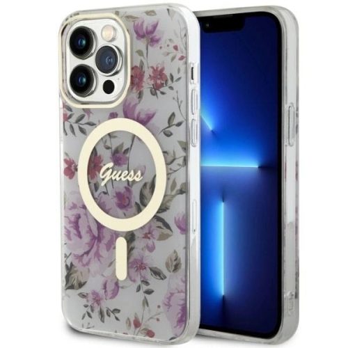 Guess GUHMP14XHCFWST iPhone 14 Pro Max 6.7" hátlap, tok Flower MagSafe, átlátszó