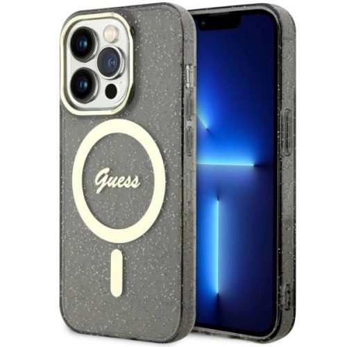 Guess GUHMP14XHCMCGK iPhone 14 Pro Max 6.7" hátlap, tok Glitter Gold MagSafe, fekete