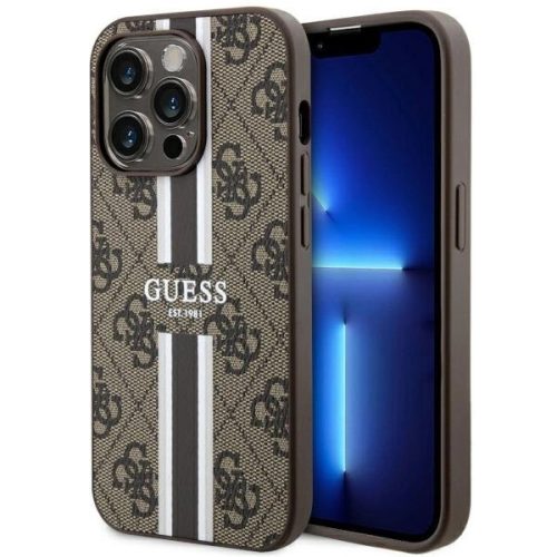 Guess GUHMP14XP4RPSW iPhone 14 Pro Max 6.7" hátlap, tok 4G Printed Stripes MagSafe, barna