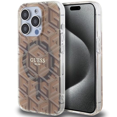 Guess IML GCube MagSafe hátlap, tok iPhone 15 Pro, barna