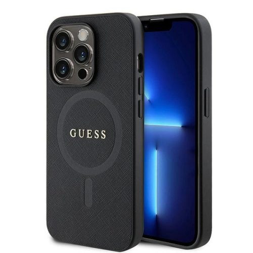 Guess GUHMP15LPSAHMCK iPhone 15 Pro 6.1" hátlap, tok Saffiano MagSafe, fekete