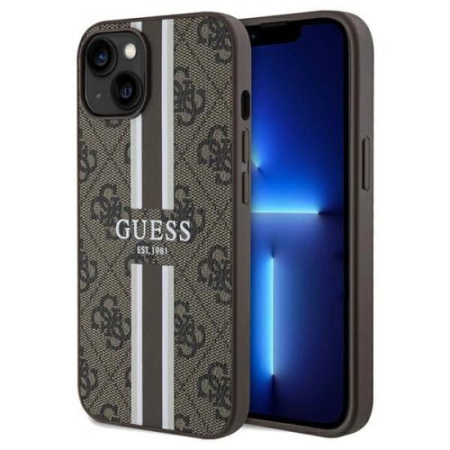 Guess 4G Printed Stripes MagSafe hátlap, tok iPhone 15/14/13, barna