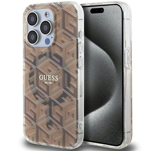 Guess IML GCube MagSafe hátlap, tok iPhone 15 Pro Max, barna