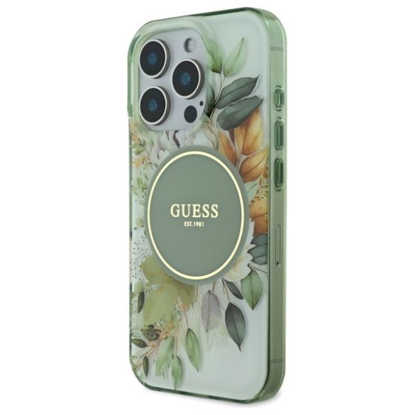 Guess iPhone 16 Pro Magsafe IML Flower & Tonal Circle (GUHMP16LHFWBDCEN) Magsafe kompatibilis hátlap, tok, zöld