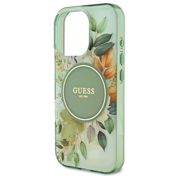 Guess iPhone 16 Pro Magsafe IML Flower & Tonal Circle (GUHMP16LHFWBDCEN) Magsafe kompatibilis hátlap, tok, zöld