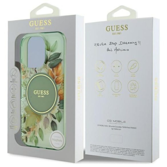 Guess iPhone 16 Pro Magsafe IML Flower & Tonal Circle (GUHMP16LHFWBDCEN) Magsafe kompatibilis hátlap, tok, zöld