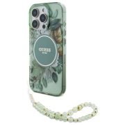   Guess iPhone 16 Pro Magsafe IML Flowers With Pearl Strap (GUHMP16LHFWBRCESN) Magsafe kompatibilis hátlap, tok, zöld