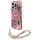 Guess iPhone 16 Pro Magsafe IML Flowers With Pearl Strap (GUHMP16LHFWBRCESP) MagSafe hátlap, tok, rózsaszín