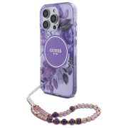   Guess iPhone 16 Pro Magsafe IML Flowers With Pearl (GUHMP16LHFWBRCESU) Magsafe kompatibilis hátlap, tok, lila