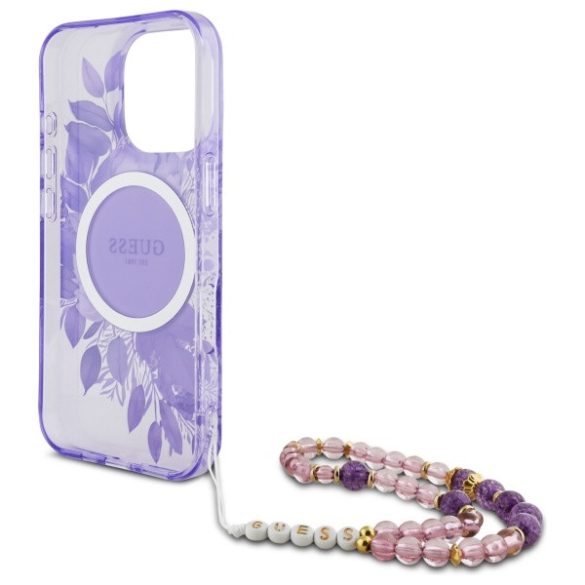 Guess iPhone 16 Pro Magsafe IML Flowers With Pearl (GUHMP16LHFWBRCESU) Magsafe kompatibilis hátlap, tok, lila