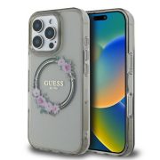   Guess IML Flowers Wreath iPhone 16 Pro MagSafe GUHMP16LHFWFCK kemény hátlap tok, fekete